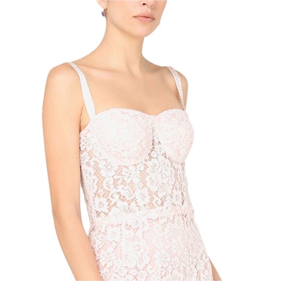 NWT DOLCE & GABBANA Floral Lace Bustier MIdi Dress Pink IT 44 / L - Picture 7 of 13